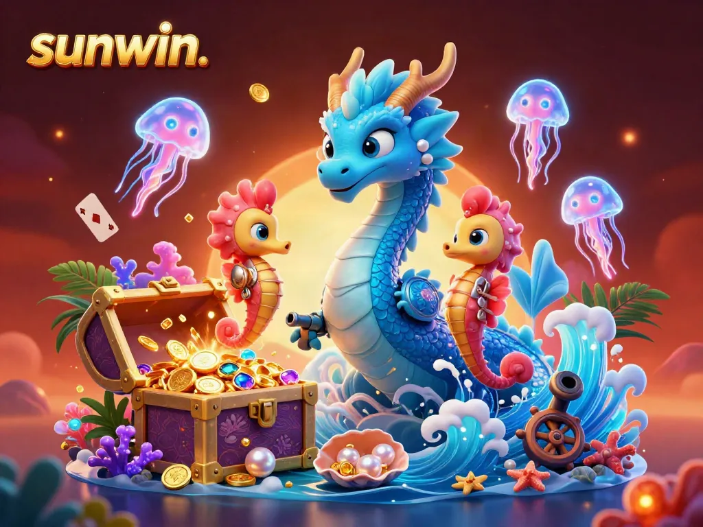 Experience excitement and winning moments with sunwin. as glowing jellyfish and a dragon enrich the underwater casino scene.